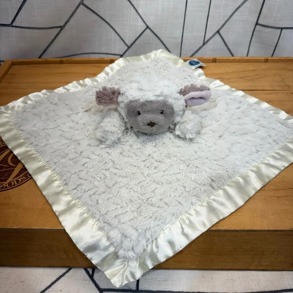 Mary Meyer Marshmallow Lamb Lovey‎ Security Blanket Cream Grey Satin Trim 13x13
